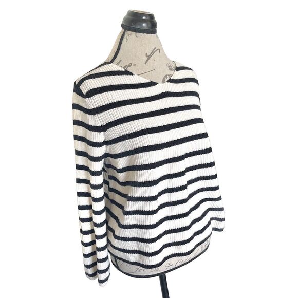 Loft Sweater Womens Size XL Chunky Knit Stripe Tie Back Minimalist Preppy Geek - Picture 2 of 12
